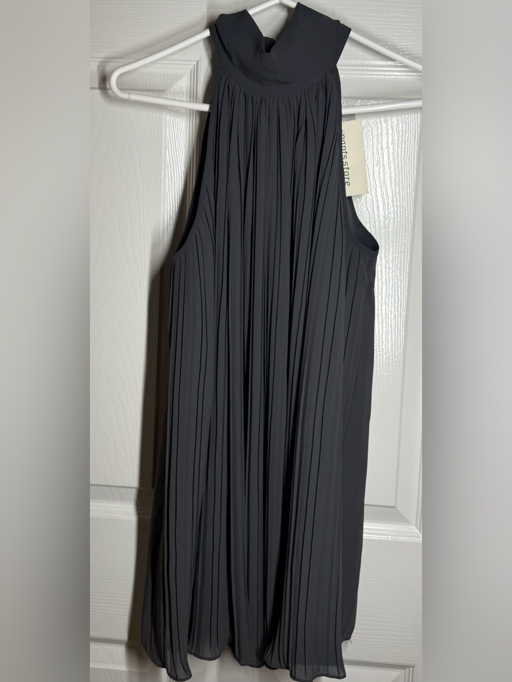 The Pants Store High-Neck Pleated Halter Mini Dress -Charcoal NWT
